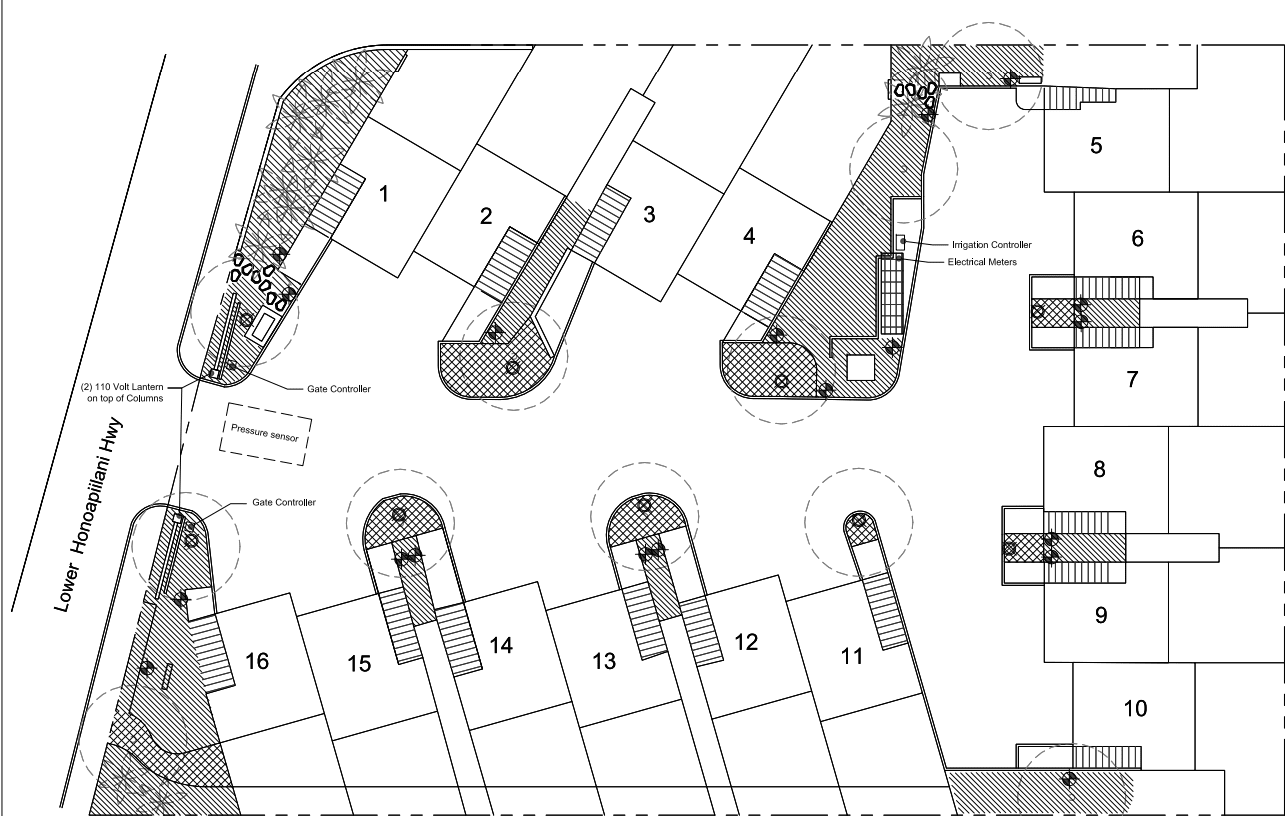 A drawing of some houses with numbers on them